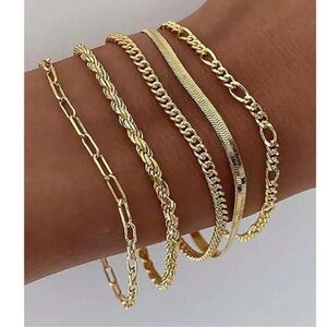 18K Gold Plated Chain Rope Bracelet Set